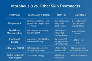 How Often Can I have Morpheus 8? 2 Table to show benefits of Morpheus 8 Bovingdon compared to other skin treatments